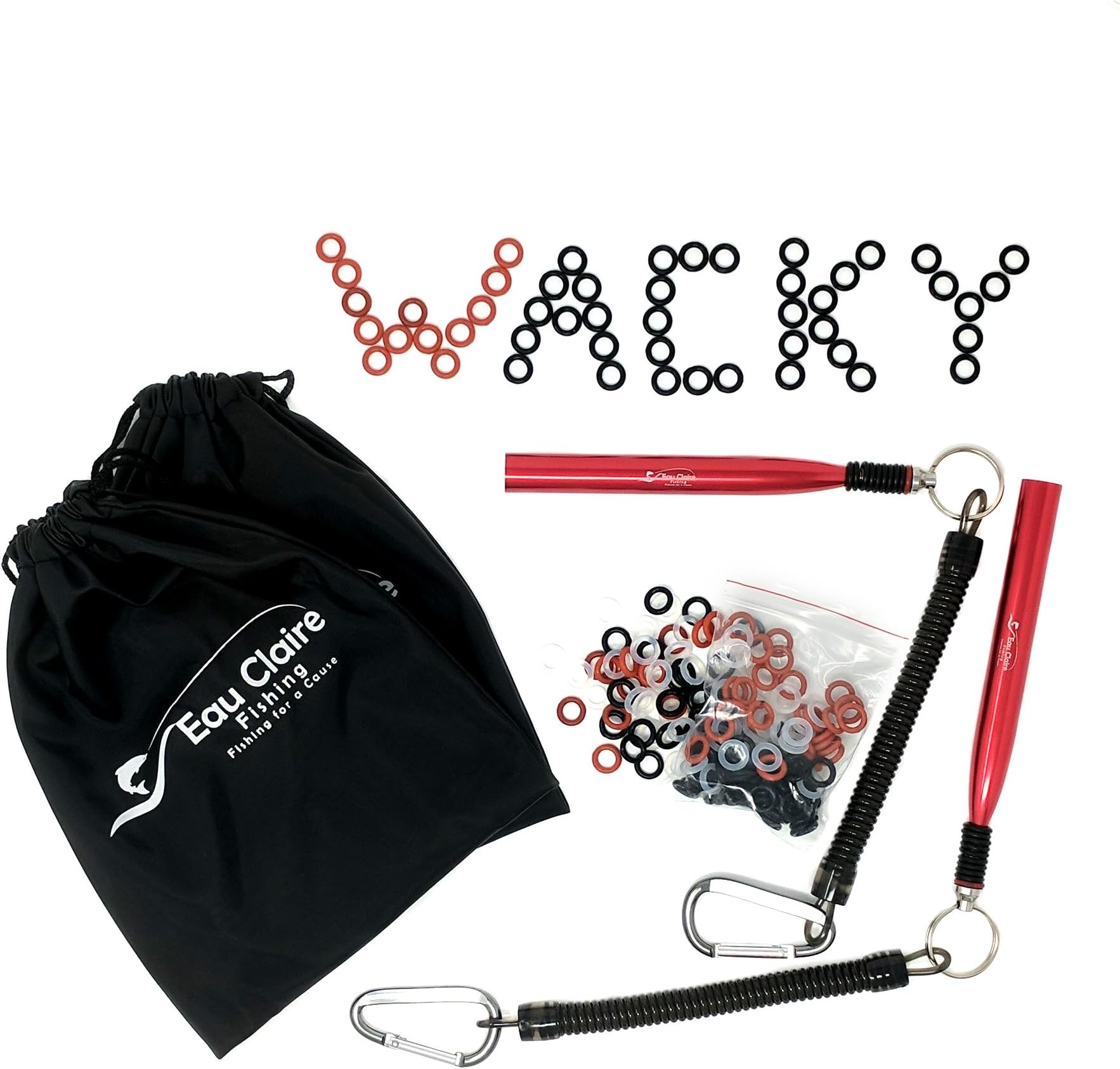 Eau Claire Fishing Red Wacky Rig Tool with 110 4 & 5 Inch O-Rings, Fits Up to 8" Soft Plastic Rubber Worms