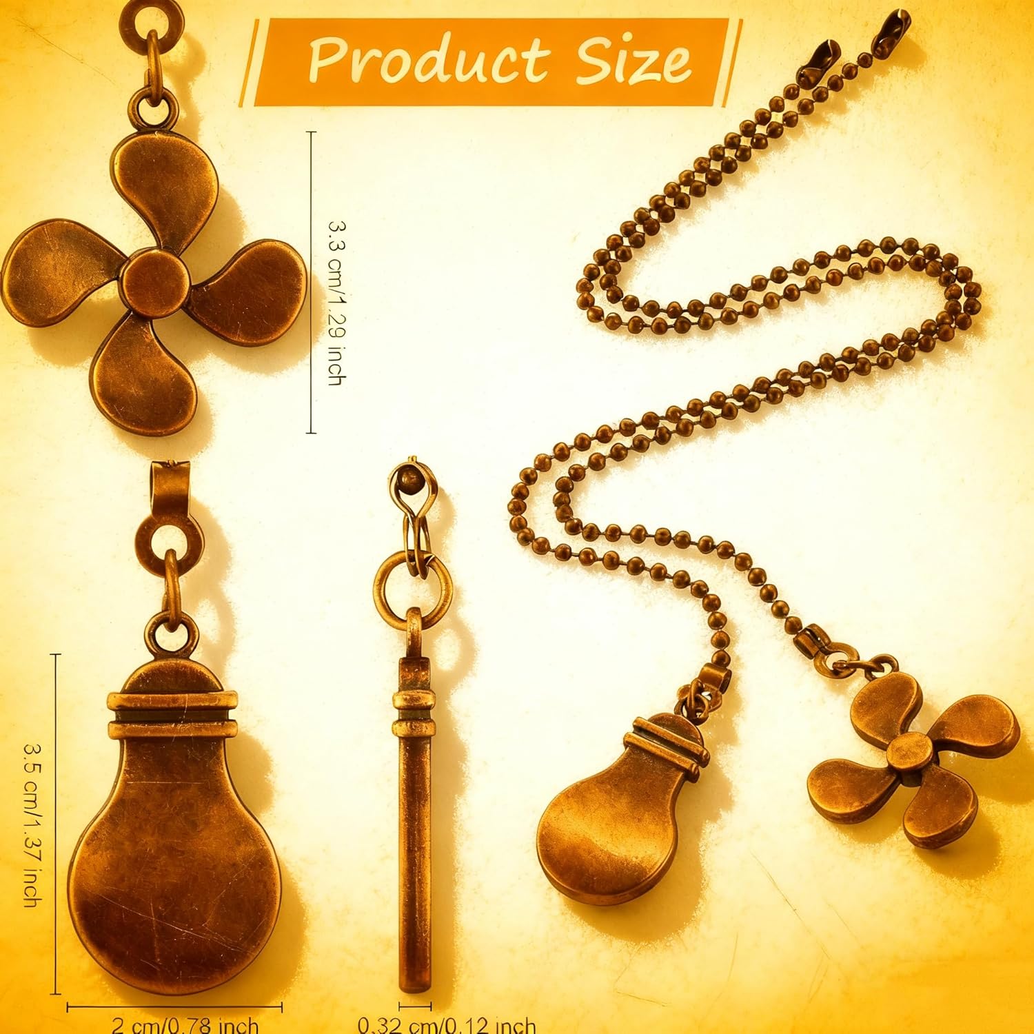 IFNOW Ceiling Fan Pull Chain Set - 2 Pack Beaded Ball Chain with Light Bulb & Fan Charms, Easy Install Replacement for Ceiling Fan Light Switch (Red Bronze - B)