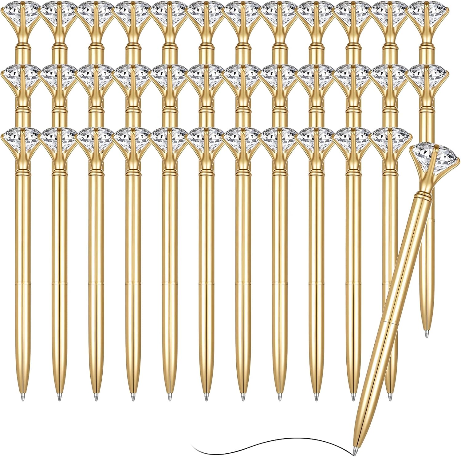 36 Pcs Gold Diamond Pens with Crystal, Stainless Steel Gold Bridal Shower Pens Bling Ballpoint Pen with Black Ink for Wedding Party Bridal Shower Gifts Office School