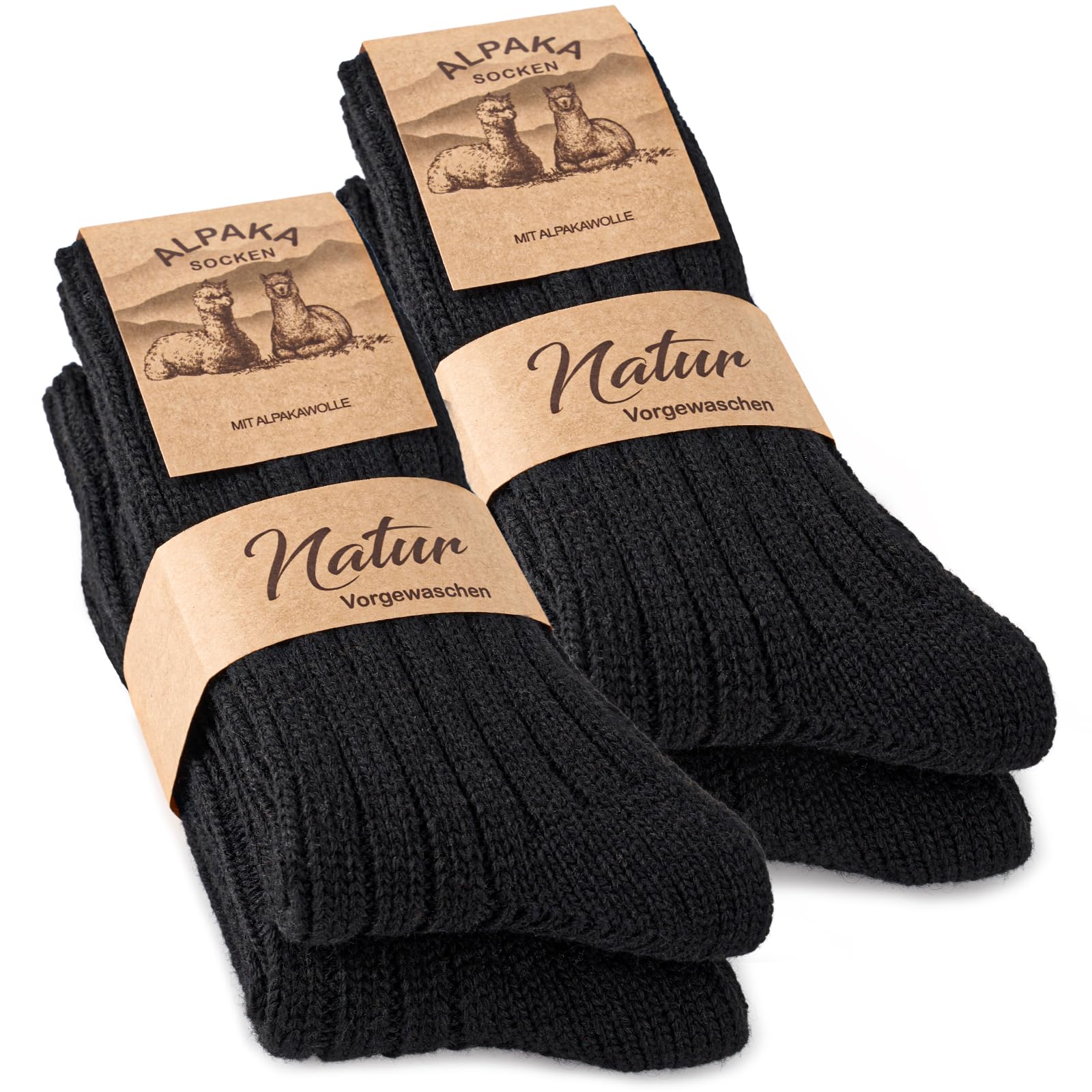 Effeet 4 Paar Alpaka Socken Wollsocken Herren Damen, Warme Wintersocken | 15% Alpakawolle und 40% Wolle speichern Wärme, weich gestrickt, verstärkter Ferse und Spitze für kalte Tage