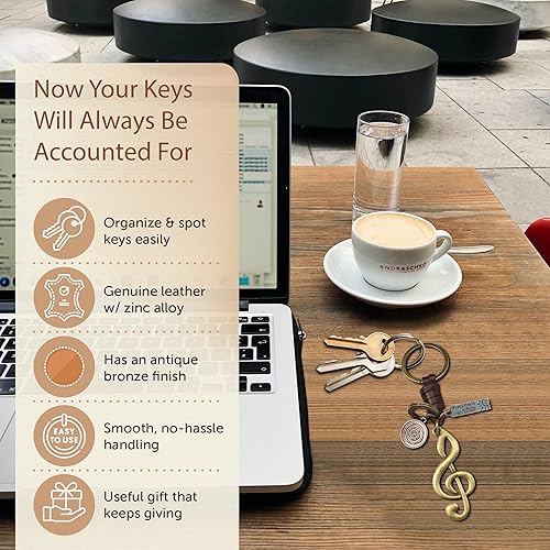 Miniatura 8 de AuPra Llavero de música, regalos para mujeres y hombres, llaveros de cuero para el hogar y la puerta del automóvil, soporte para llaves de niña y