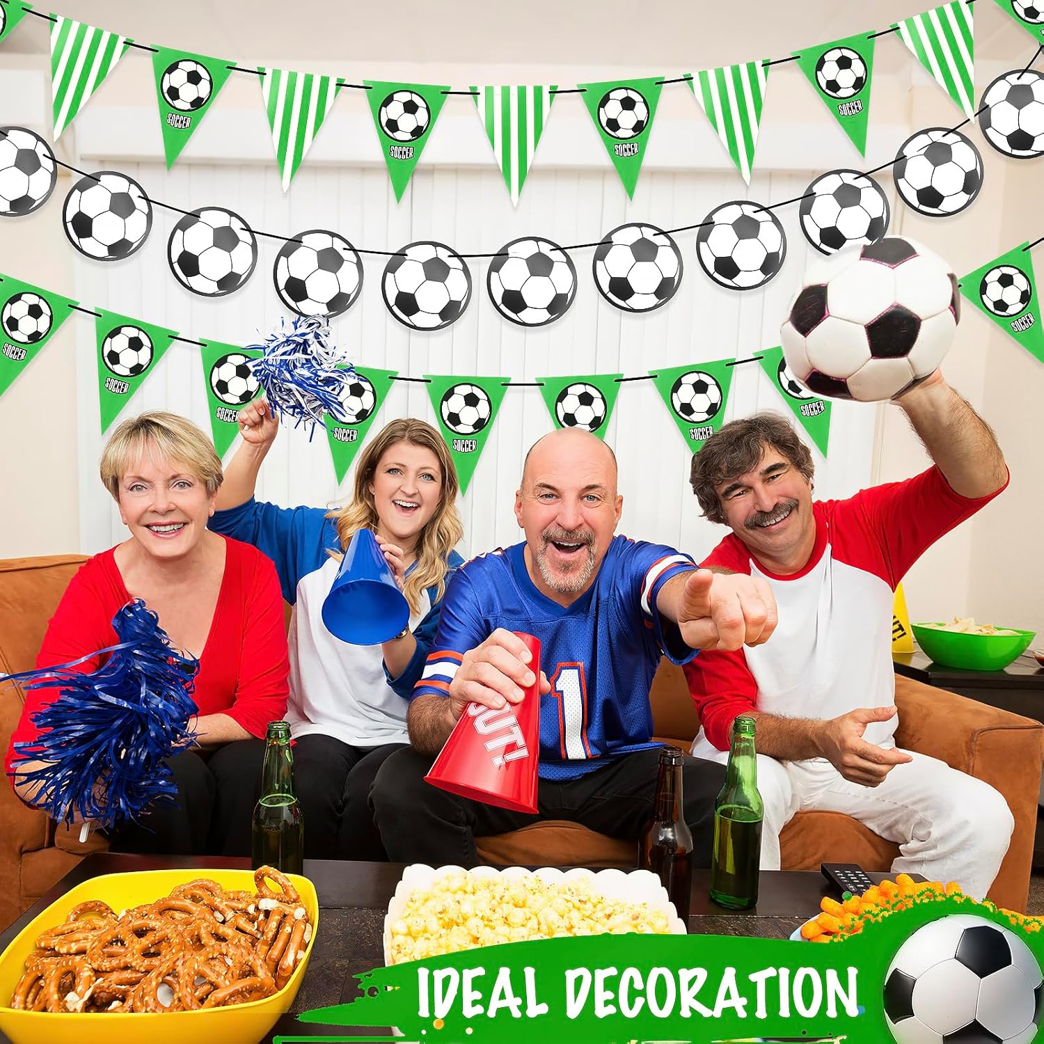 Dayker Soccer Party Decorations Pennant Banner, Sports Theme Triangle Garland, 4PCS 65.62 ft Paper Football Bunting, for Soccer Fans Supplies Birthday Baby Shower Classroom Home Outdoor Decor