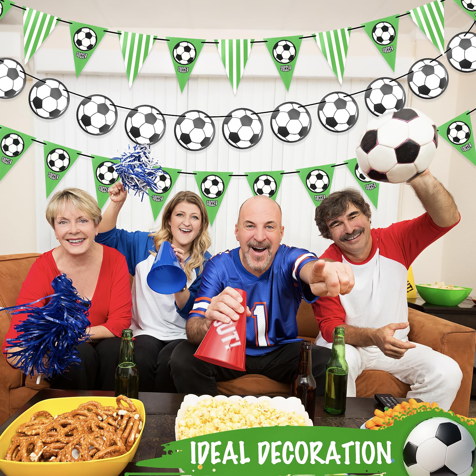 Décorations pour fête de football Bannière en fanion, guirlande triangulaire sur le thème du sport, 4 pièces de 20 mètres de banderoles en papier sur le thème du football, pour les fans de football