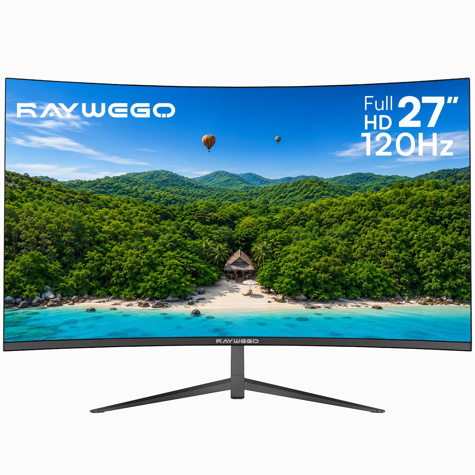 Raywego Monitor curvo da 27", 100 Hz, FHD 1080p, HDR, 99% sRGB, 1800R, compatibile VESA, per tablet, desktop, cornici strette su tre lati, filtro luce