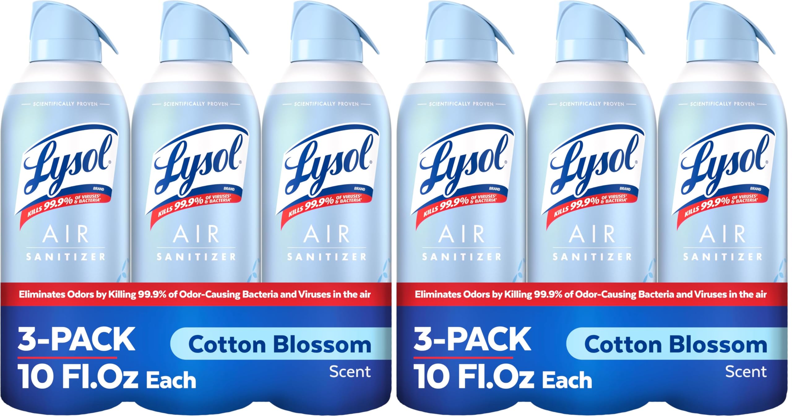 Lysol Air Sanitizer with Bacterial Odor Eliminator for Home &amp; Office, Air Freshener Alternative, Cotton Blossom Scent, 10 oz (Pack of 6)