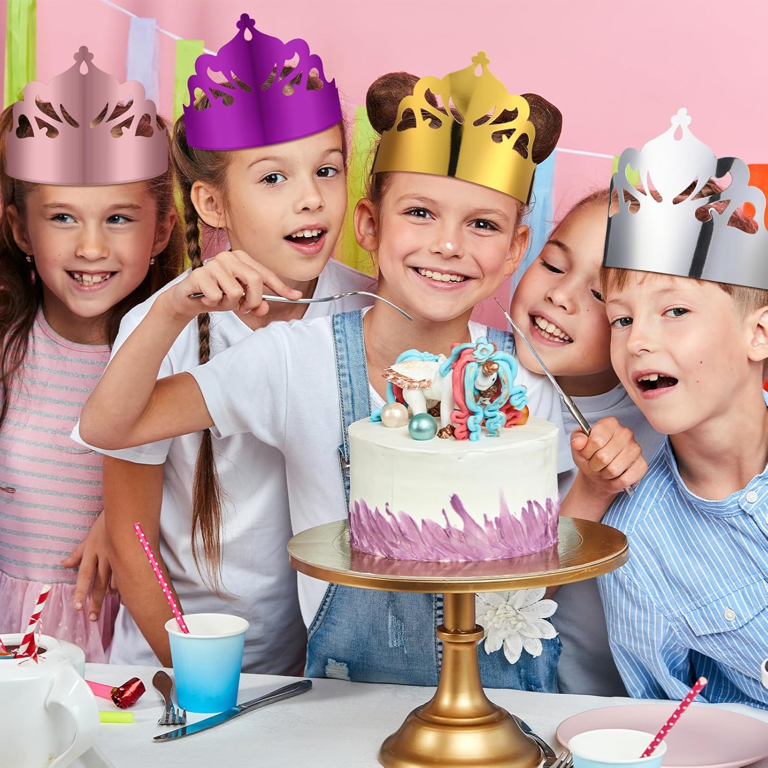 Nezyo 360 Pcs Paper Crowns Bulk King and Princess Crown Hats for Boys Girls Adults Birthday Celebration Supplies Baby Shower