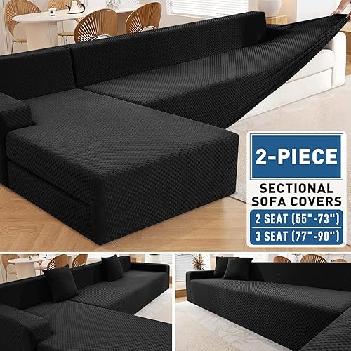 Miniatura 43 de ZNSAYOTX Fundas para Sofá Seccional, Fundas Elásticas de Jacquard con Parte Inferior Elástica para Sofá Seccional en Forma de L, Protector de Sofá