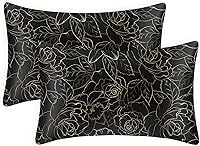 Vista 17 de EXQ Home - Funda de almohada de satén para cuidar el cabello y la piel, tamaño estándar, de seda con estampado negro, juego de 2 fundas con cierre