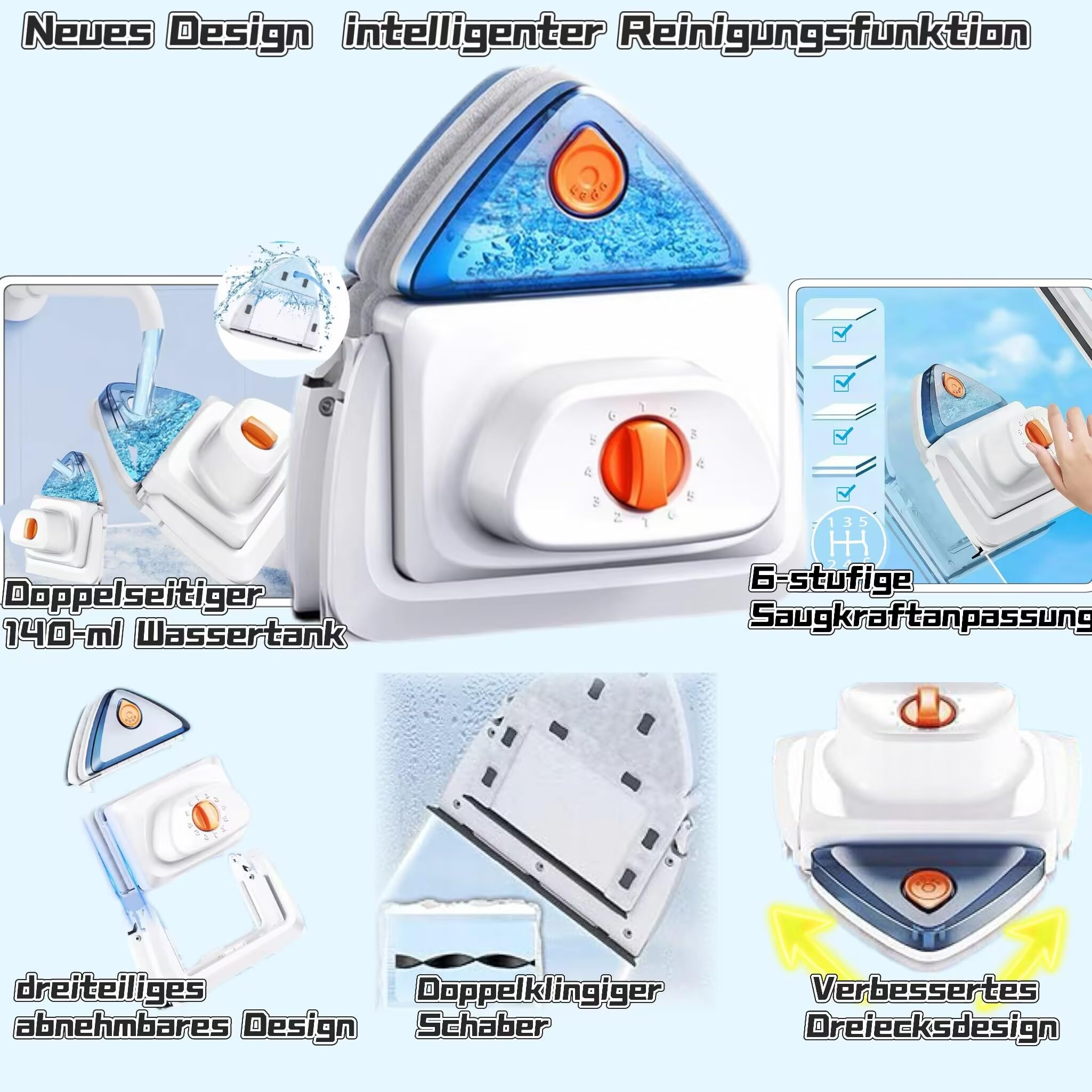 Hooha Doppelseitiger Magnet-Fensterreiniger mit 140ml Wassertank&6 Stufen magnetisches Für Glasdicke 8-40mm bei Fenstern, Schiebetüren, Wintergärten for High Windows Window Cleaner Magnetic