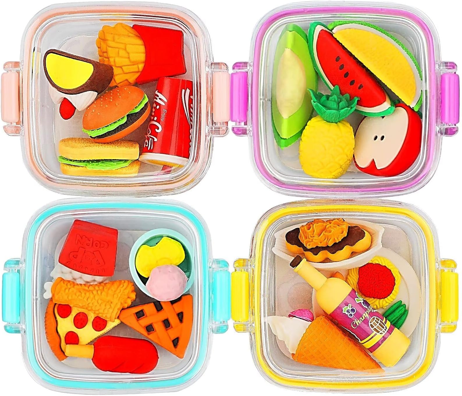 Halobios Lovely Gourmet Fruit Eraser, 4 Boxes of Plastic Pencil Erasers, Cute Children's Eraser, Pencil Erasers Sets, Suitable for Learning, Painting, Playing and Gifts
