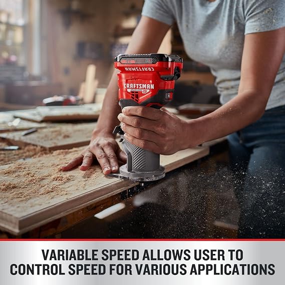 CRAFTSMAN V20 Router Tool, Cordless, Variable Speed, Fixed Base Router with Depth Adjustment, Bare Tool Only (CMCW400B)