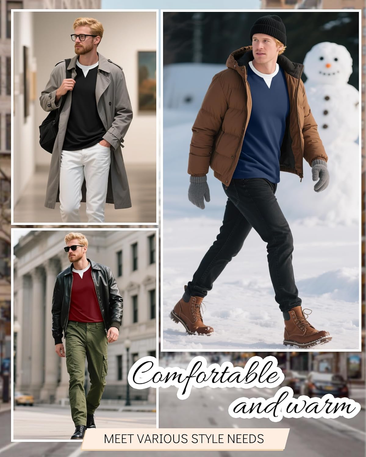 3 Pack Men's Long Sleeve Thermal Shirts V Neck Fleece Lined Tops Base Layer Undershirt Casual Pullover Sweater - Image 5