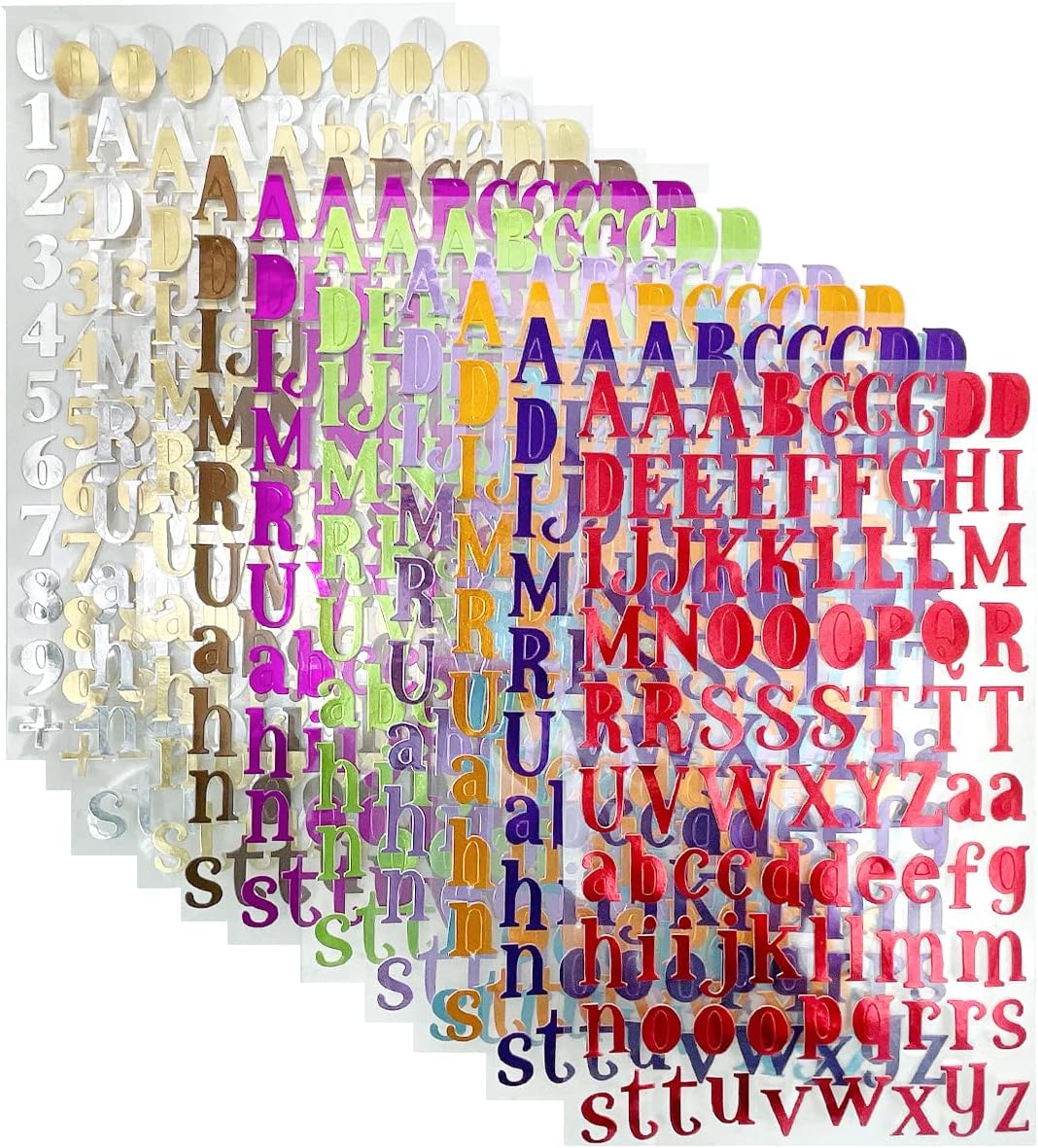 allydrew Metallic Alphabet Letters and Numbers Adhesive Stickers for Scrapbooking, Stationery, Arts & Crafts Projects, Decals and Signage (12 Sheets)