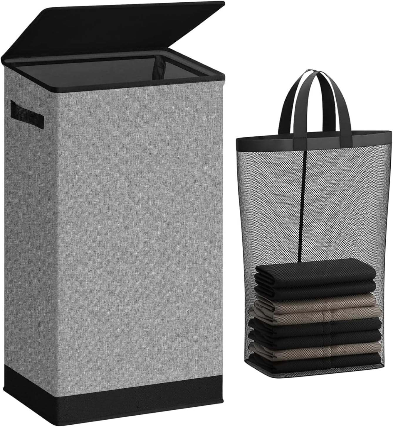 Generic 100L Large Collapsible Laundry Hamper with Lid & Removable Bag, Tall Clothes Basket for Bedroom, Bathroom, Dorm, Grey