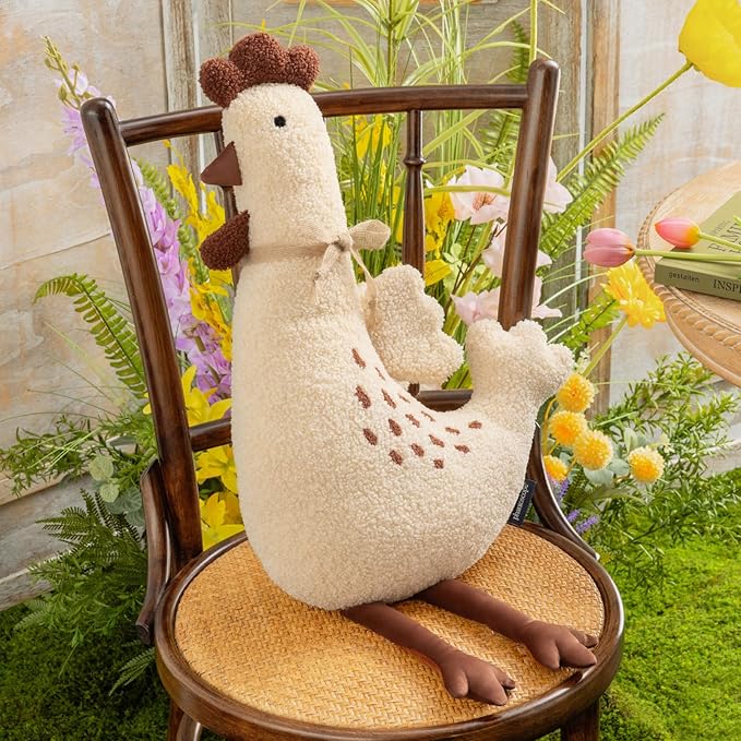 Almohada Decorativa Forma de Gallina Peluche Sherpa Suave