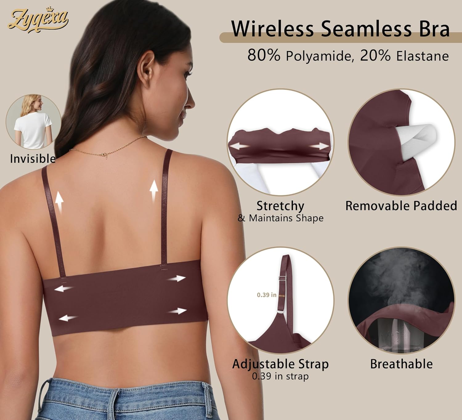 3 Pieces Wireless Seamless Bras for Women - Padded Sport Bras Comfortable Bralettes Soft Sleep Adjustable - Image 4