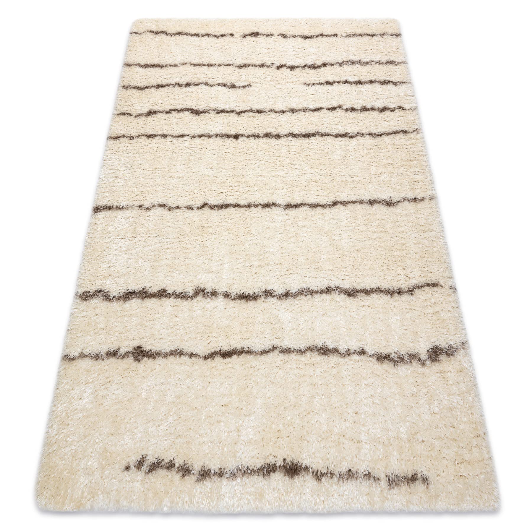 Tapis Fluffy Shaggy Rayures crème et beige rugsx 200x290 cm pour grand salon