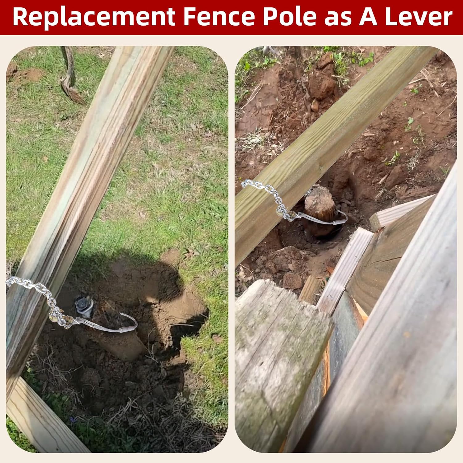 Fence Post Remover Tool with Galvanized Cable & Chain - Works with Jack/Lever, Effortlessly Extract 4x4 Fence Poles(Even Broken Ones) for Residential/Agricultural Fence Repair