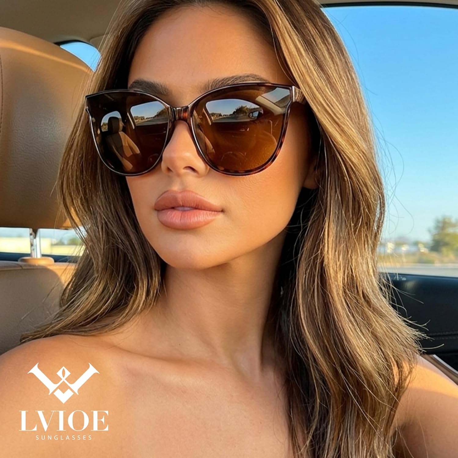 LVIOE Cat Eyes Sunglasses for Women Polarized UV400 Protection Oversized Frame Retro Sunglasses 2PC