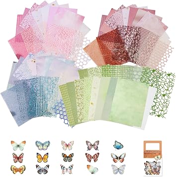 105 Sheets Scrapbook Paper Set, 60 Sheets Handmade Junk Journal Supplies with 45 pcs Stickers, 7.1x5.2 in Textured Paper Patterned for DIY Cards Crafting Supplies Gift Wrap Decoration