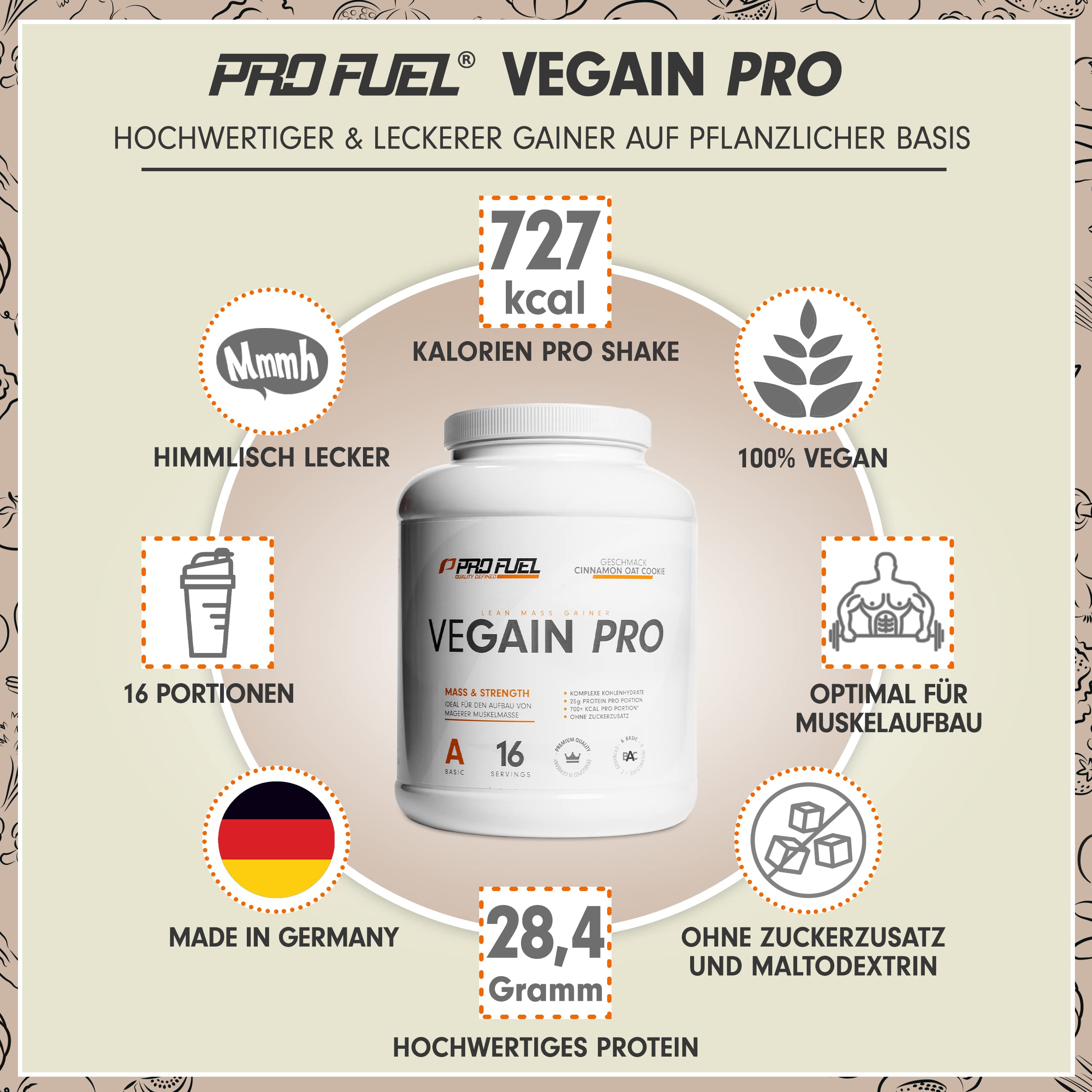 Weight Gainer CINNAMON OAT COOKIE 2,2kg Mass Gainer - 100% Vegan - komplexe Kohlenhydrate + veganes Protein - optimal für den Muskelaufbau - sehr lecker - ohne Soja oder Maltodextrin - made in Germany