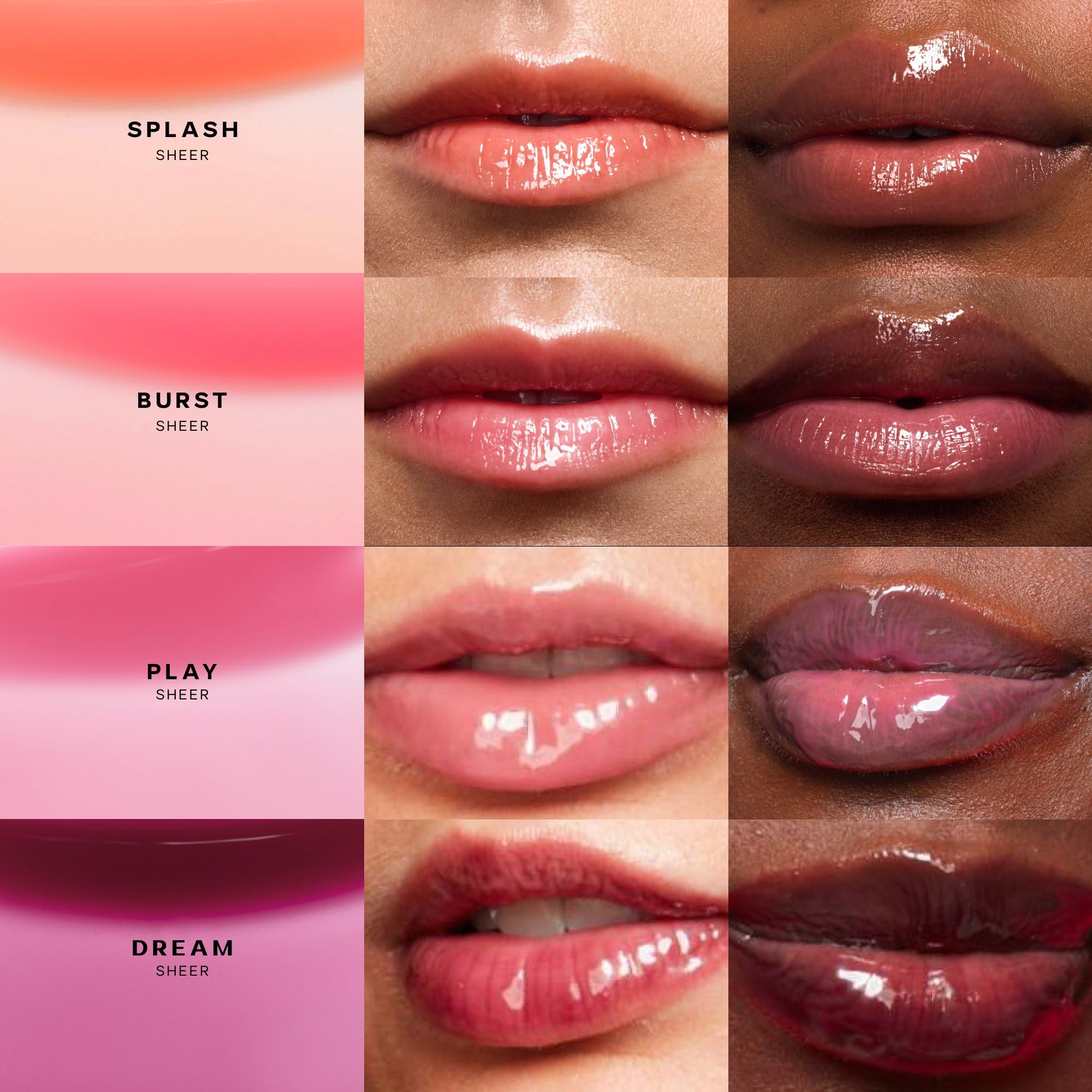 Saie Glossybounce High-Shine Hydrating Lip Gloss Oil - Aceite de labios transparente con color y ácido hialurónico + jojoba
