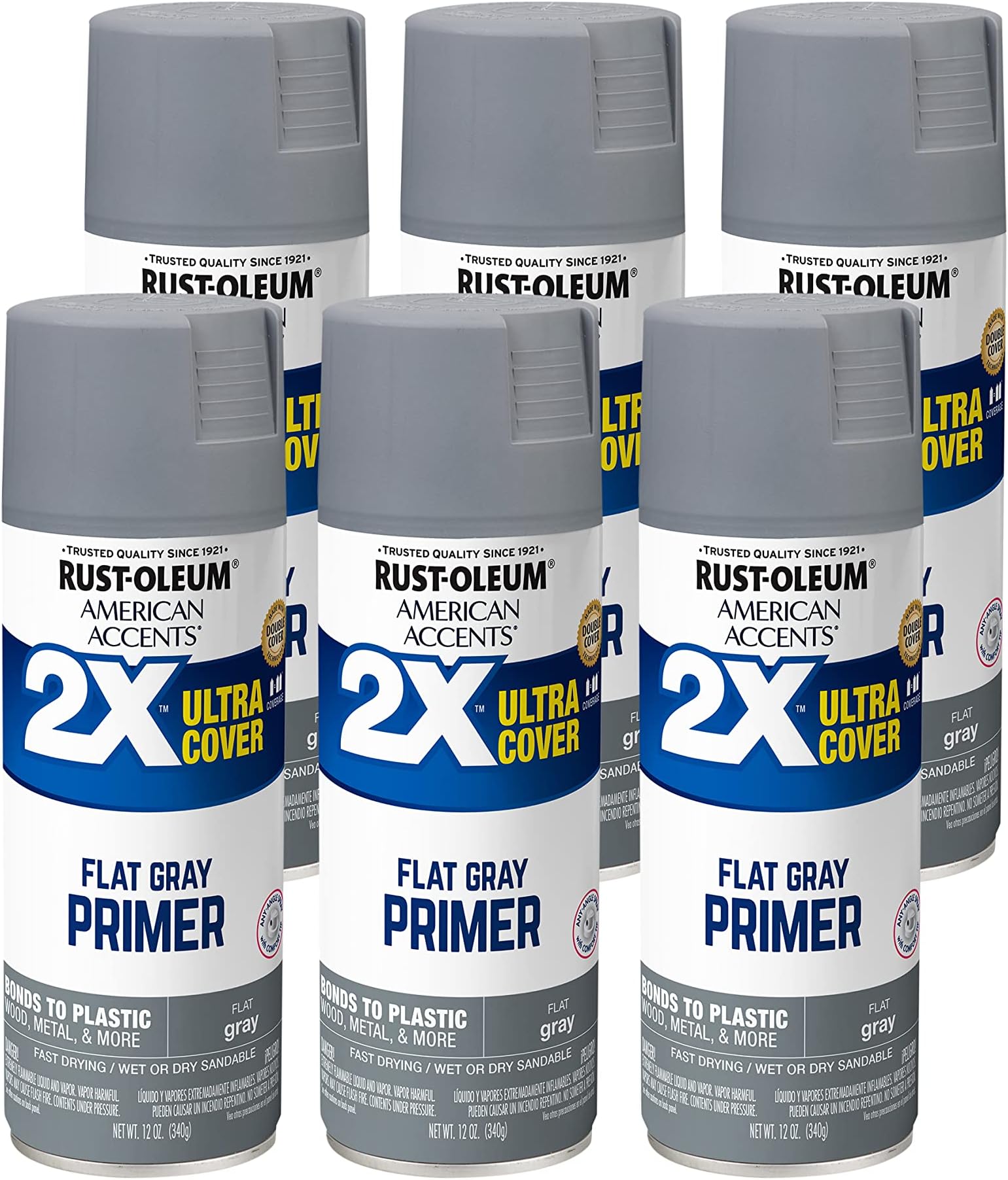 Rust-Oleum327912-6 PK American Accents Spray Paint, 12 Ounce (Pack of 6), Gray Primer, 72 Ounce