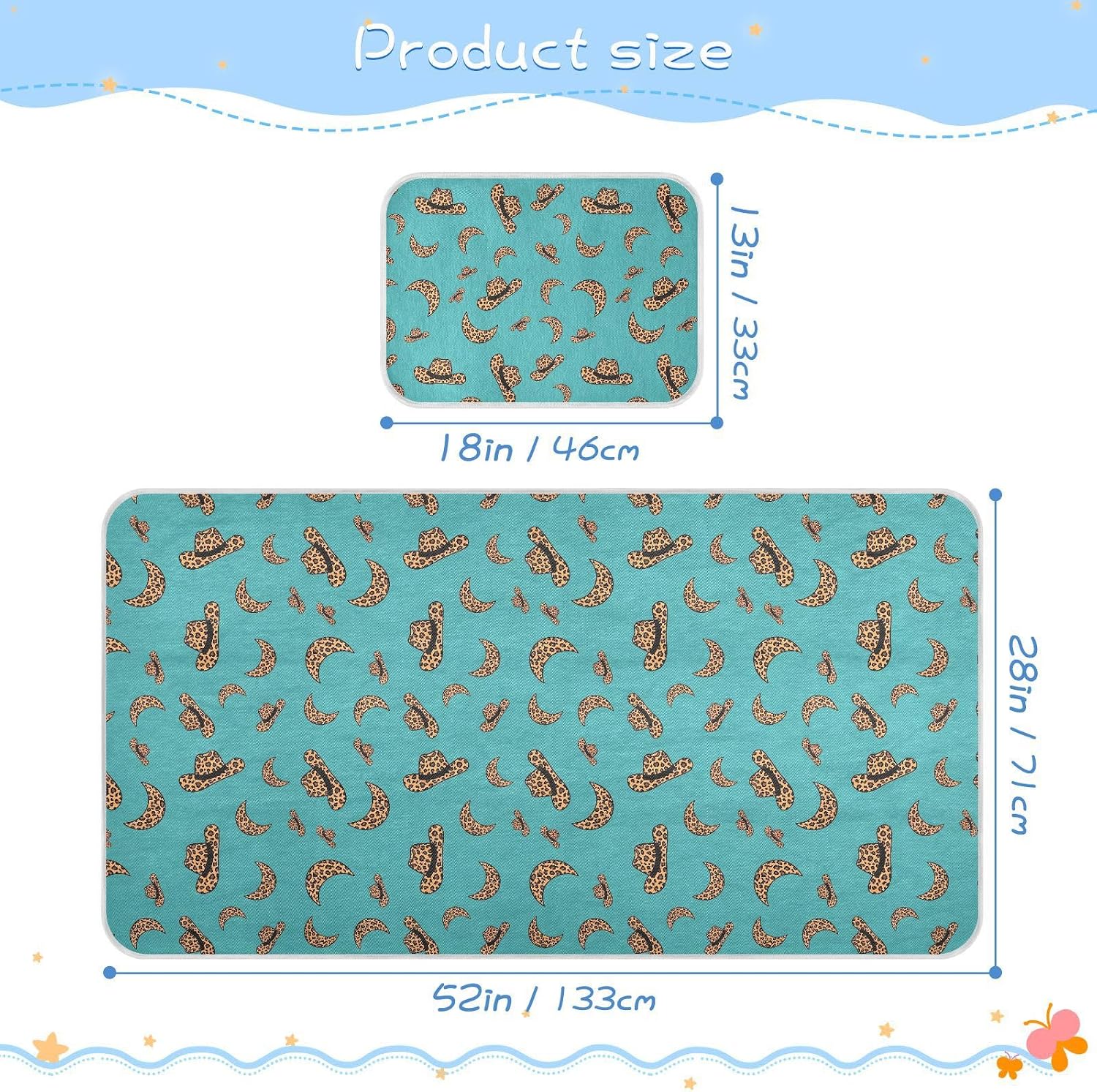 Baby Cooling Mat Leopard Cowboy Hats Ice Silk Breathable Mesh Summer Crib Mattress Pad with Pillowcase, Soft Cooling Sleeping Surface for Infant & Toddler, 52"x28"