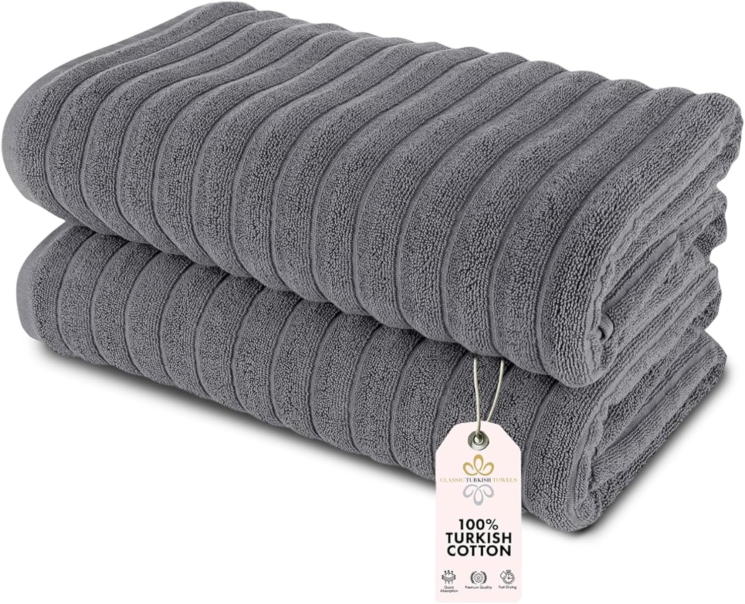 Classic Turkish Towels CTT - Premium 2 Piece Jumbo Bath Sheets, 100% Turkish Cotton, Absorbent & Ultra Comfy Bath Towel Sheets for Hotels & Spa | 40"x65" (Grey)