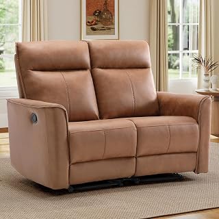 EBELLO Faux Leather Manual Loveseat Recliner, 2 Seat Reclining Sofa Chair, Dual Recliner Couch for Living Room, Meeting Room, Brown - Amazon product rated Grade A