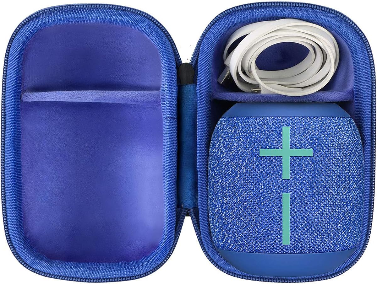 Hard Case for Ultimate Ears WONDERBOOM 4/3/2/Play, Black+Blue | Small Portable Wireless Bluetooth Speaker Compatible, Shockproof EVA Storage Bag with Accessory Compartment