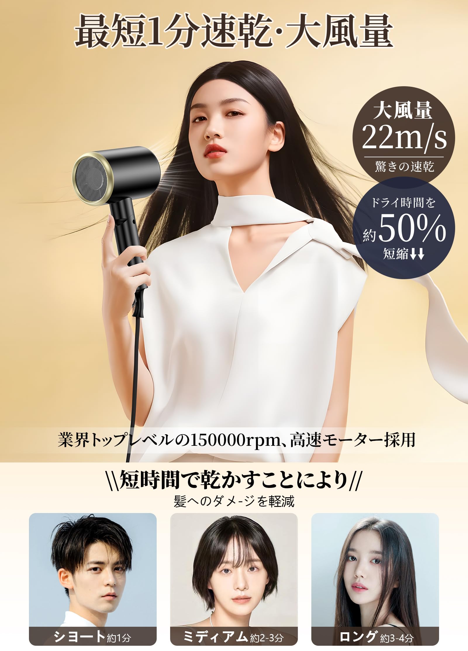 Amazon | ドライヤー 1400W 大風量速乾 高濃度マイナスイオン 高效動力