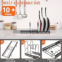 Vista 6 de AHNR Expandable Pot and Pan Organizers Rack, 10+ Pans and Pots Lid Organizer Rack Holder, Kitchen Cabinet Pantry Bakeware Organizer Rack Holder with