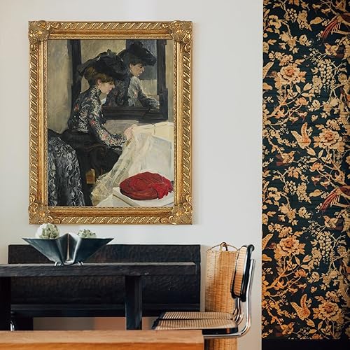 Miniatura 7 de FOLKOR Marco dorado antiguo para pintura en lienzo de 8 x 10 pulgadas, marco de 1.8 pulgadas de ancho con parte trasera abierta para impresiones en