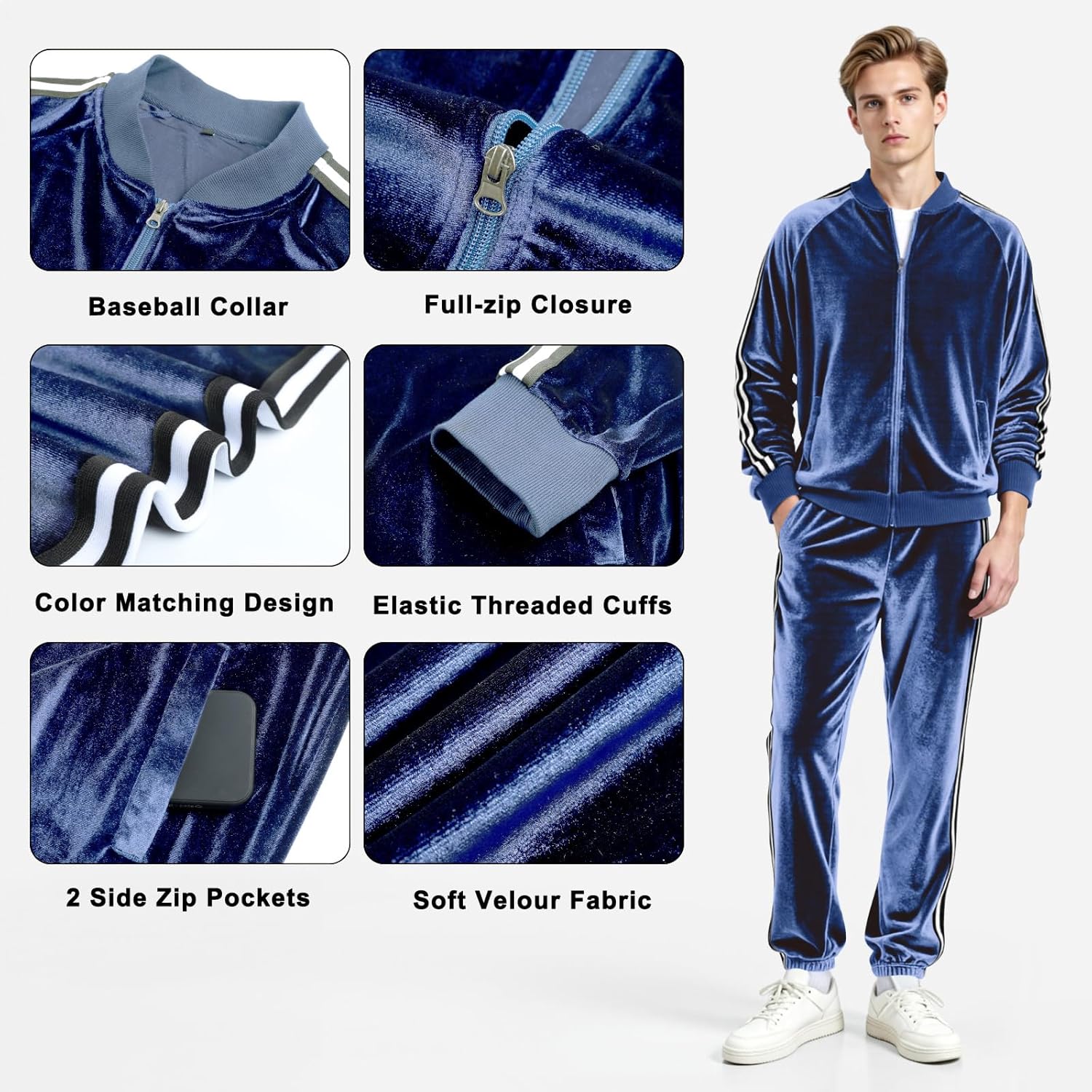 Heyfanee Mens Velour Tracksuits 2 Piece Set Full Zip Sweatsuit for Men Jogging Suits Velvet Jacket Pants Outfits - Image 4