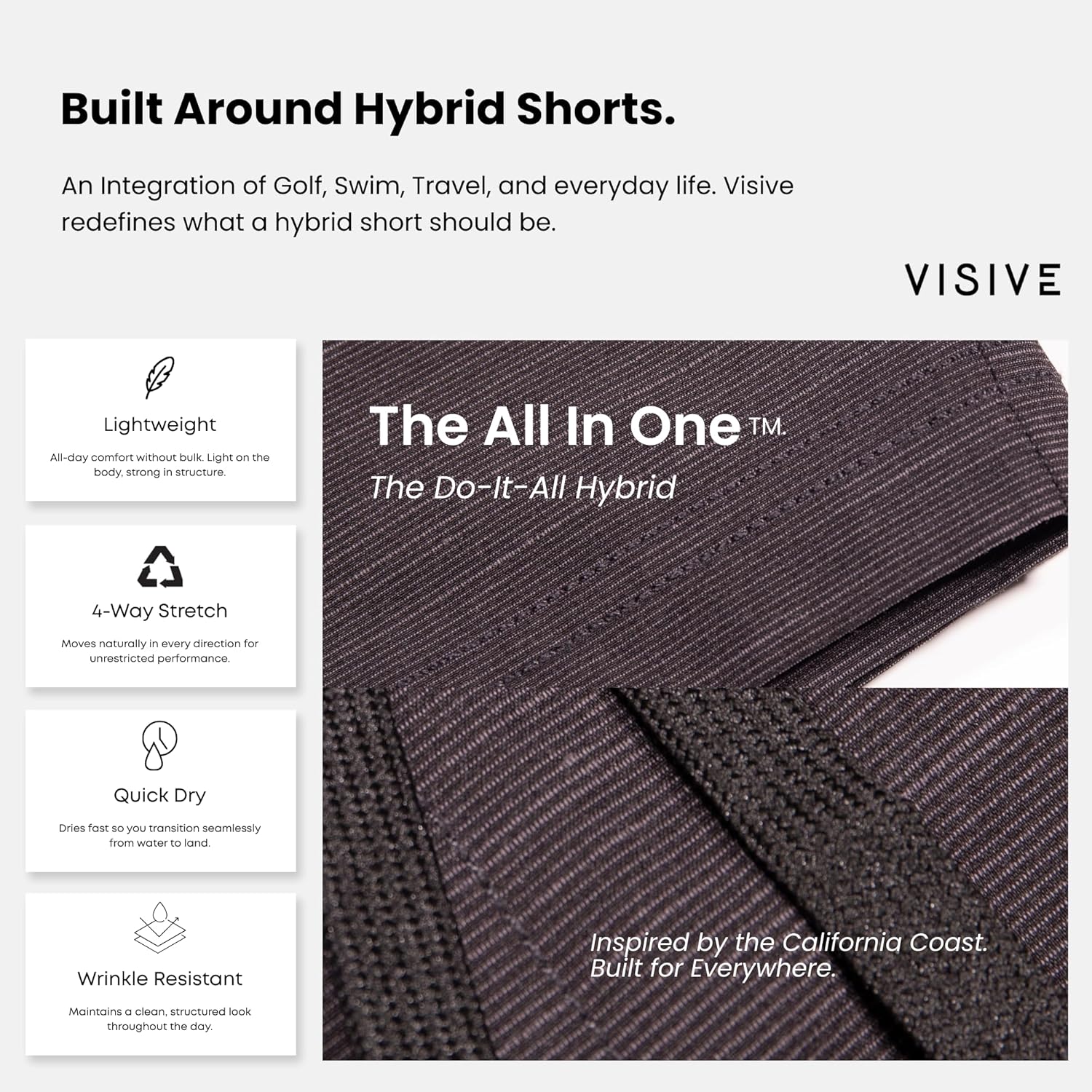 Visive Men’s All in One 4 Pack 9 Inch Hybrid Golf Shorts - Casual Flat Front Dress Shorts - Quick Dry Stretch