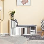 HOMCOM 5 Cube Storage Bookshelf with Reading Nook, Modern Bookcase with Seat Cushion, Storage Shelf for Home Office, Study, Grey