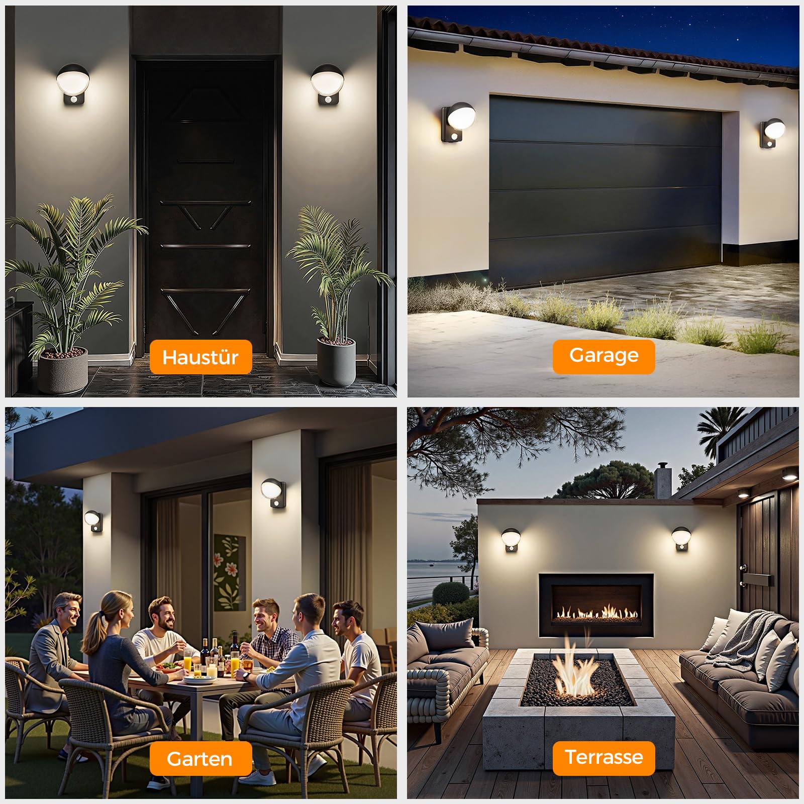 18W Außenwandleuchte Außenlampe mit Bewegungsmelder, Warmweiß 3000K LED Aussenlampe mit Bewegungsmelder 350° schwenkbar Aussenlampe Wandleuchte Aussen für Balkon Garten IP65 Wasserdicht