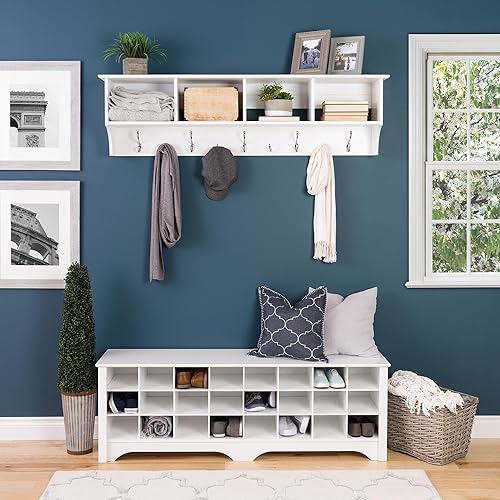 Miniatura 5 de Prepac Perchero contemporáneo para montar en la pared de 60 pulgadas, ganchos para colgar abrigos de pared con 4 estantes, ideal para solución