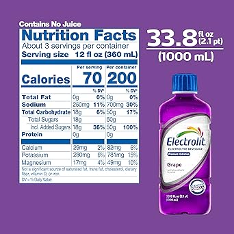 Electrolit Hydration Electrolyte Drinks, Sports Beverages with Electrolytes, Magnesium, Calcium & Potassium, Recovery Drink for Post Workout, 6 Pack (Grape)