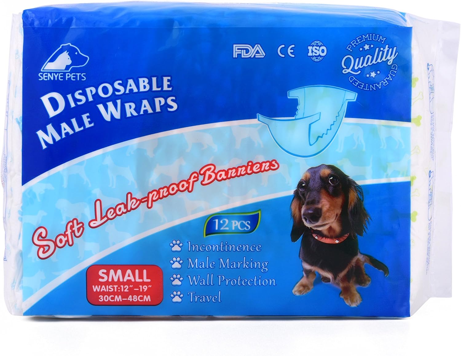 SENYEPETS Senye Pet Soft Disposable Male Wrap Dog Diaper,12Pcs (s)