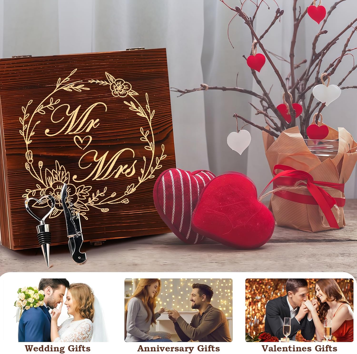 2026 Wedding Gifts for Newlyweds Mr and Mrs Champagne Flutes Set of 2 Engagement Bridal Shower Gift for Newly Engaged Couples with Wine Opener Wine Stopper and Wooden Box