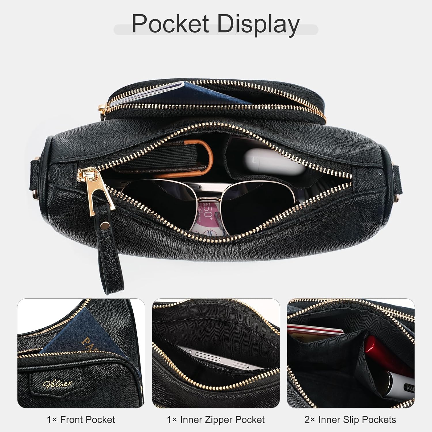 Cross Body Body Bag for Women Leather Small Handbag with Zipper Summer Purse with Compartments - Image 5