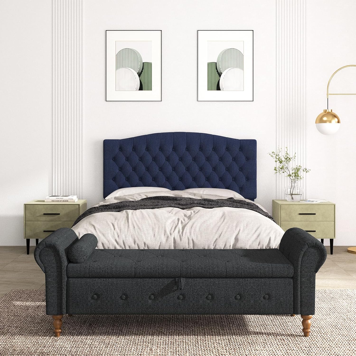 Befurtori Queen Headboard Only, Upholstered Headboard for Adjustable Bed Linen Tufted Queen/Full Size Wall Mounted Head Board with Solid Wood Legs Head Board, Navy Blue