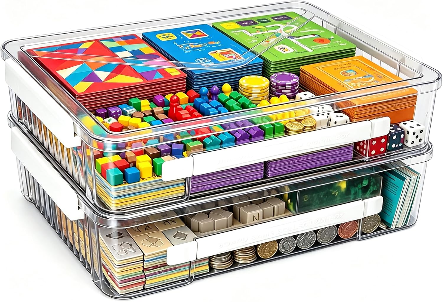 2 Pack Board Game Storage Box, Stackable Craft Organizer with Lids