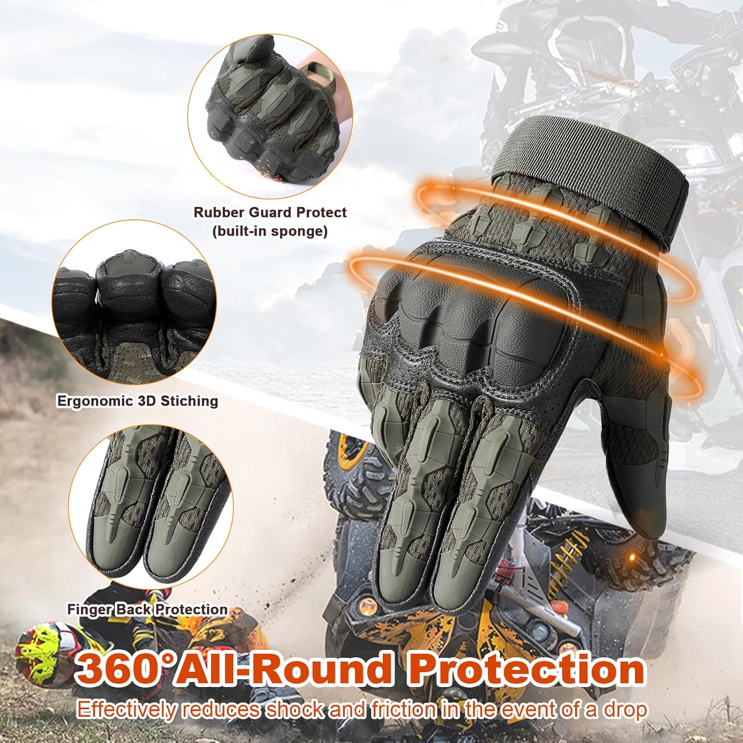 Motorcycle Riding Gloves for Men - Touchscreen, Rubber Guard & Anti-Slip for Tactical Airsoft Paintball Driving Dirt Bike Glove