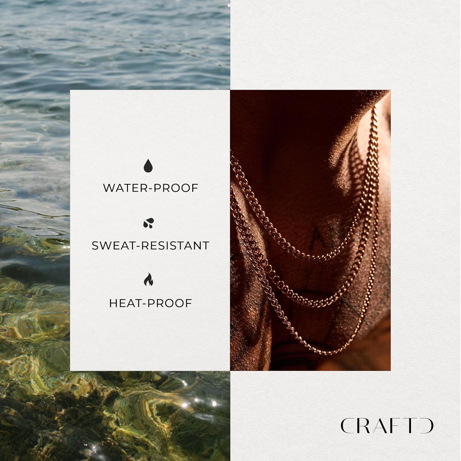 CRAFTD - Rose Gold Cuban Link Chain - Durable 18K Rose Gold & 316L Stainless Steel - Waterproof, Heat & Sweat Resistant - Gifts for Men - Men's Jewelry - Image 3