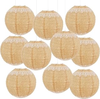 Boho Party Decorations Burlap Hanging Paper Lanterns | Boho Baby Shower, Vintage Wedding, Rustic, Birthday, Farmhouse, Classroom Decor, Pack of 10