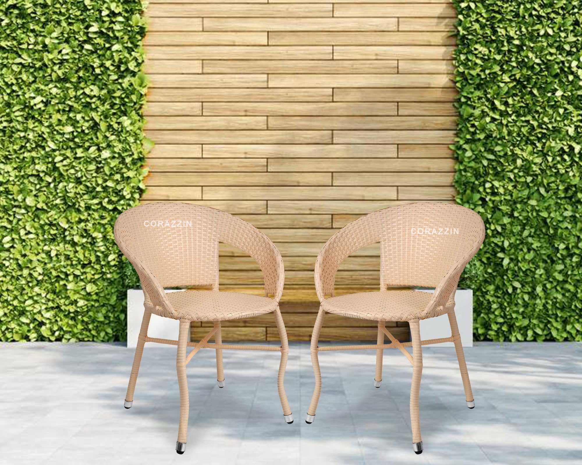 Garden Patio Seating Chairs for Balcony Outdoor Furniture Set of 2 Chairs (Cream, 49 x 46 x 79 cm)