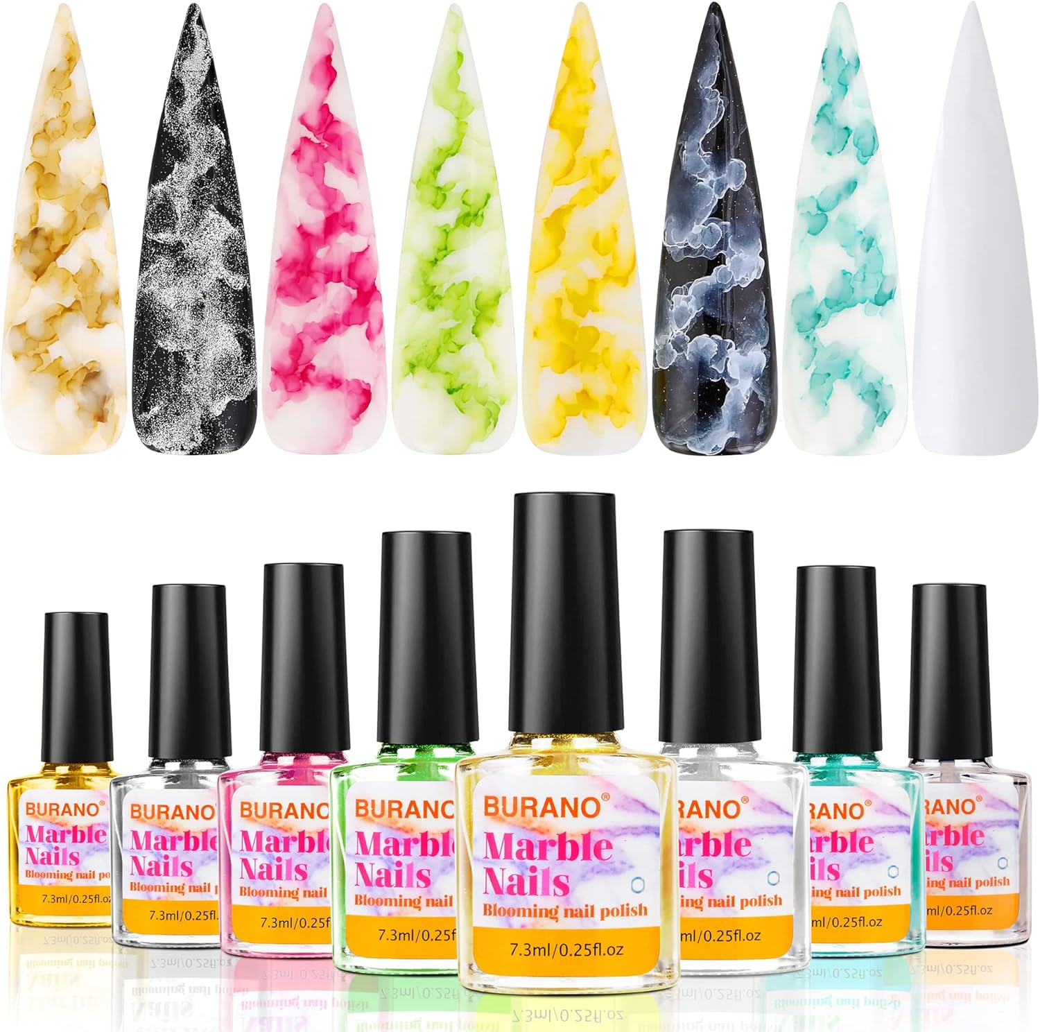 BURANO Marmeren nagellak, Fall Winer Blooming Gel nagellak Mable Ink Nails Alcohol Aquarel Marble Effect Tint Liquid voor nagels, Water Tints Inkt Art Nail Polish 8 kleuren set (Marble03)